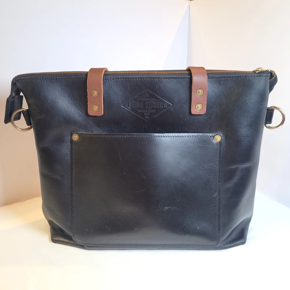 Lifetime Leather Co Black Tote Handmade USA Heritage Minimalist Work Bag